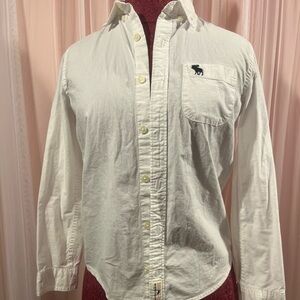 Abercrombie & Fitch White Shirt with Navy Moose and Red Accent Label
